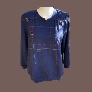 Koret Embroidered Sweatshirt | Navy Blue | Size M | Vintage